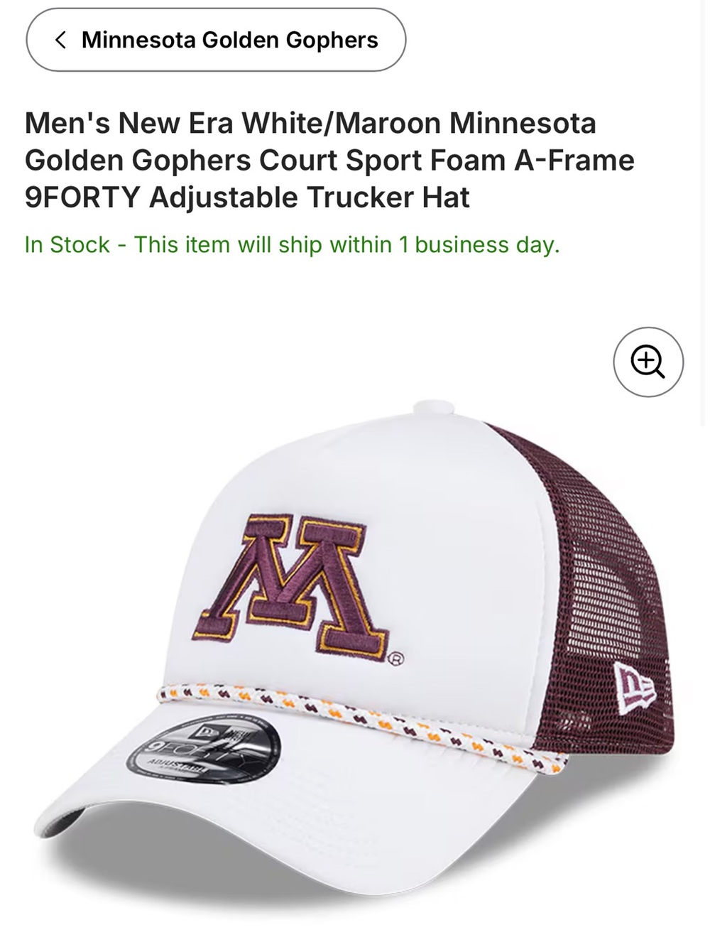 New Gophers U of M hat